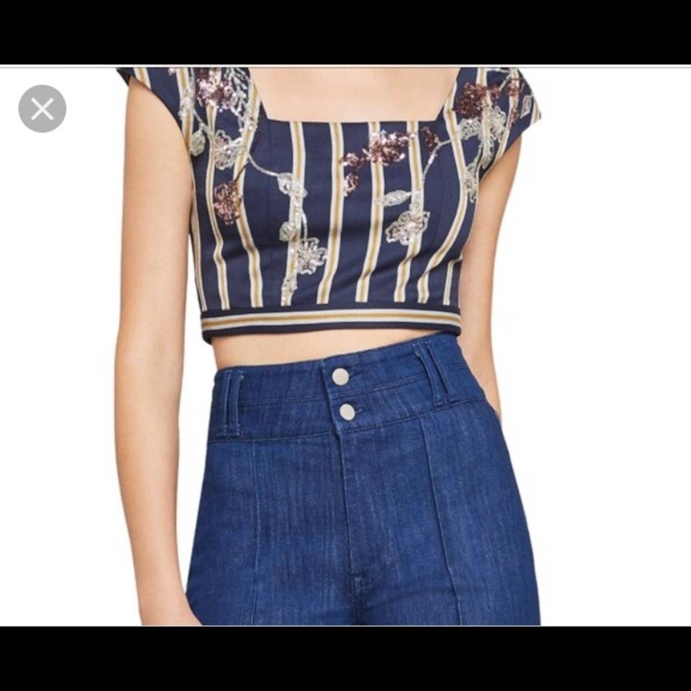 BCBG Embellished cropped top with matching skirt